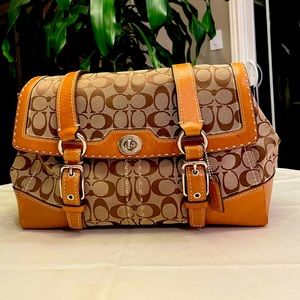 Coach handbag - large, monogram and brown leather